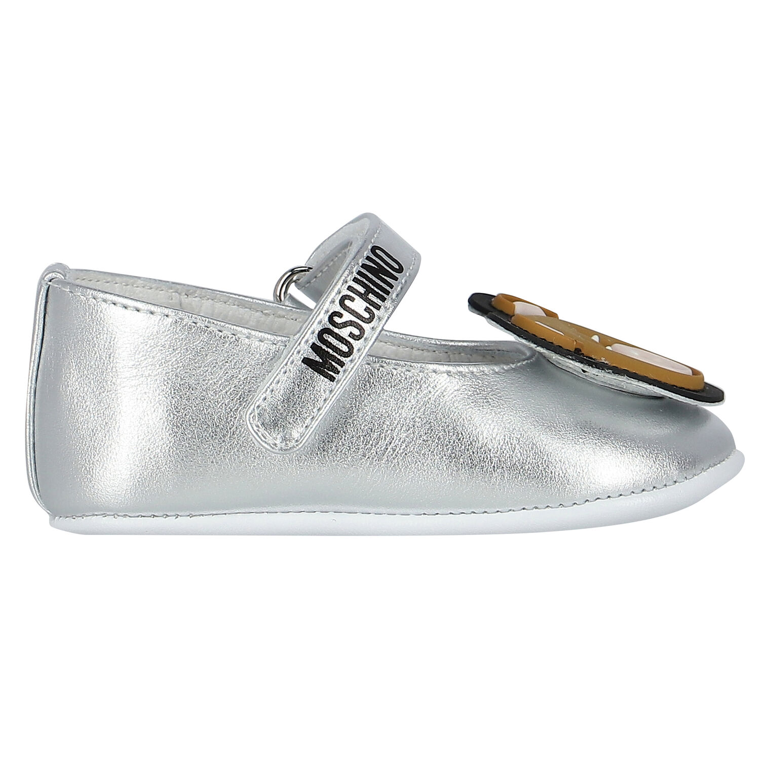 Baby Girls Silver Teddy Bear Pre Walker Shoes, 2, hi-res